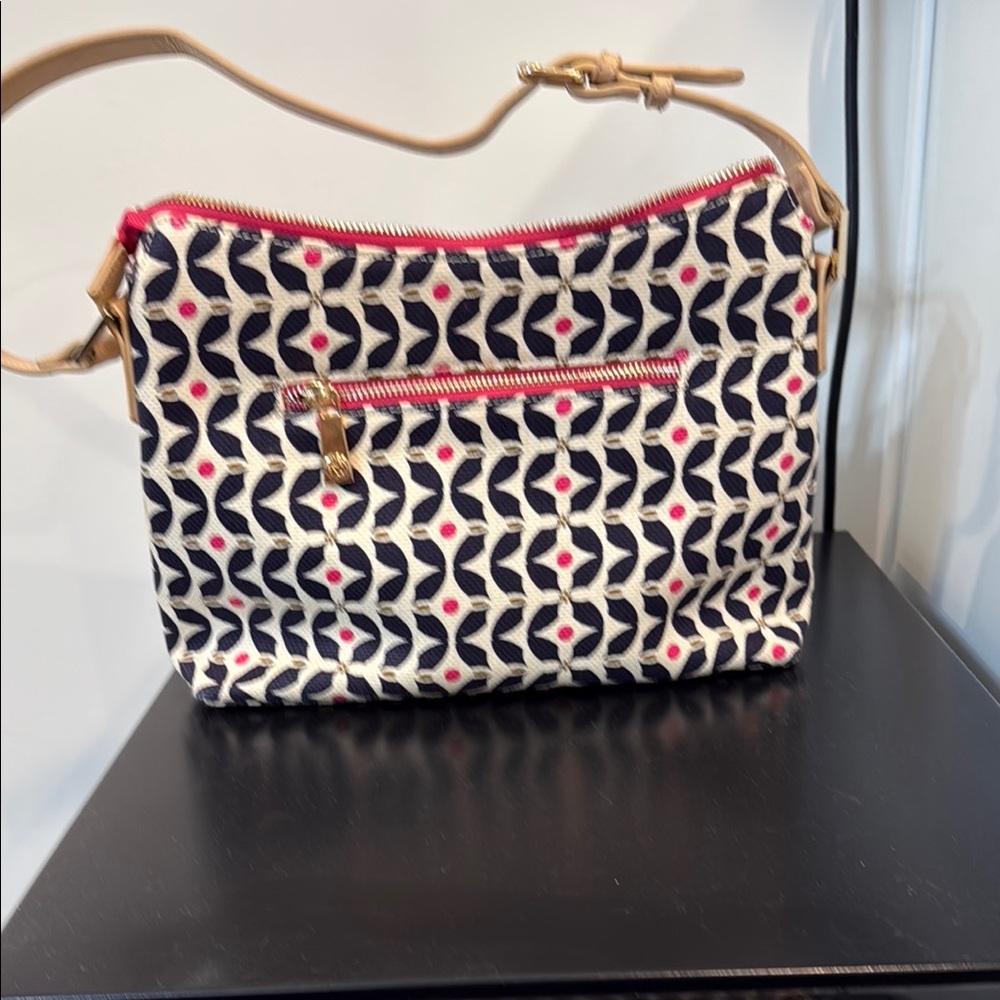 Spartina 449 Black and White Geometric Shoulder Bag with Pink Accents